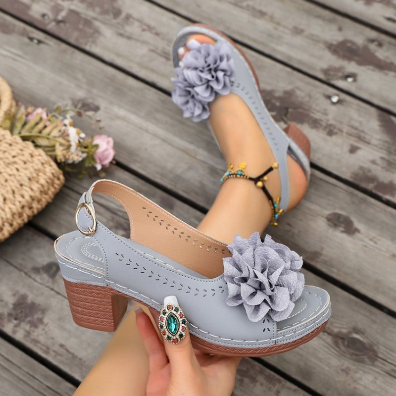 Vintage Flower Decorate Peep T - Peep Toe Heels review and price