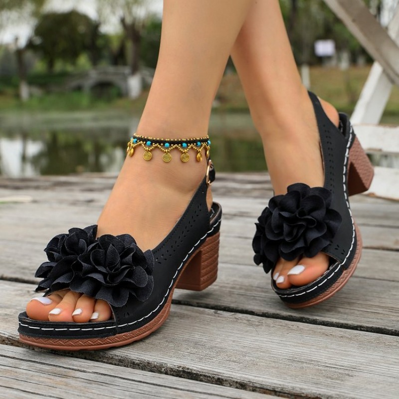 Vintage Flower Decorate Peep T - Peep Toe Heels review and price