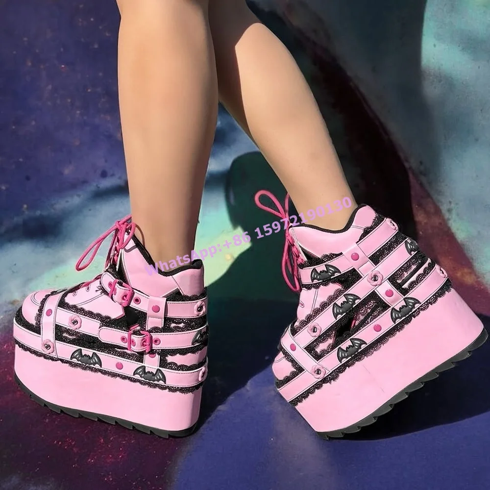 Lace Black Pink Belt Bat Boots - Women Shoes Size Chart review and price
