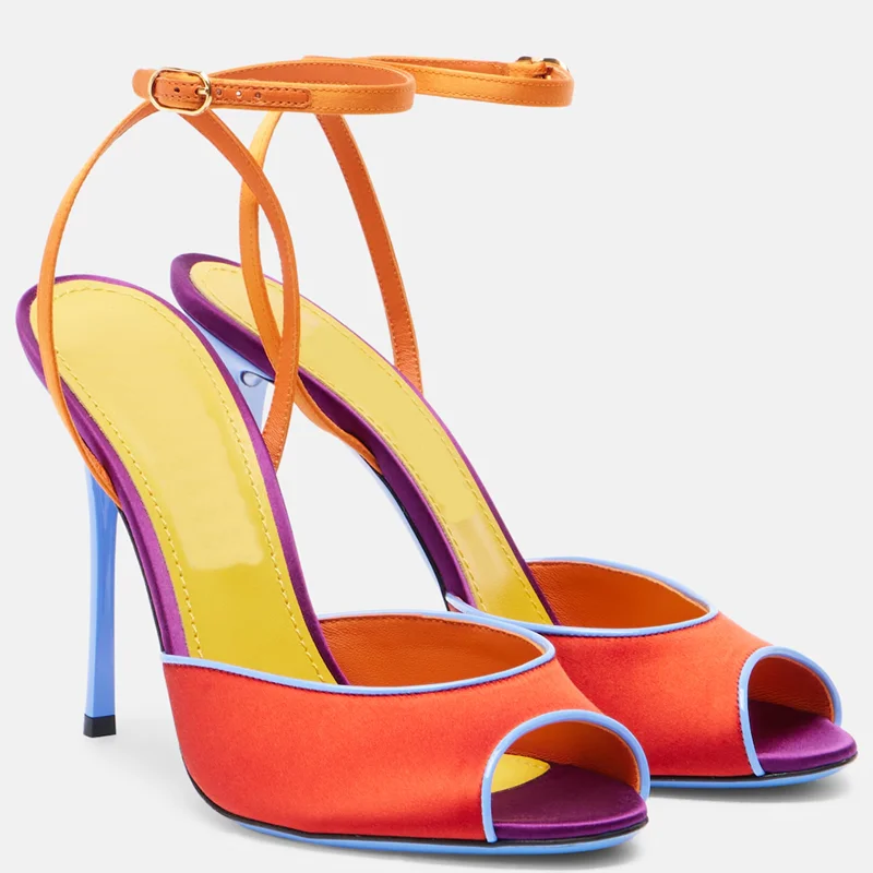 Satin Mixed Colors Peep Toe Sa - Peep Toe Heels review and price