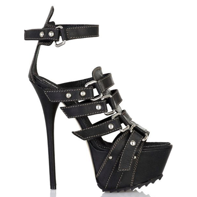 Plaftorm Metal Rivet Buckle St - Peep Toe Heels review and price